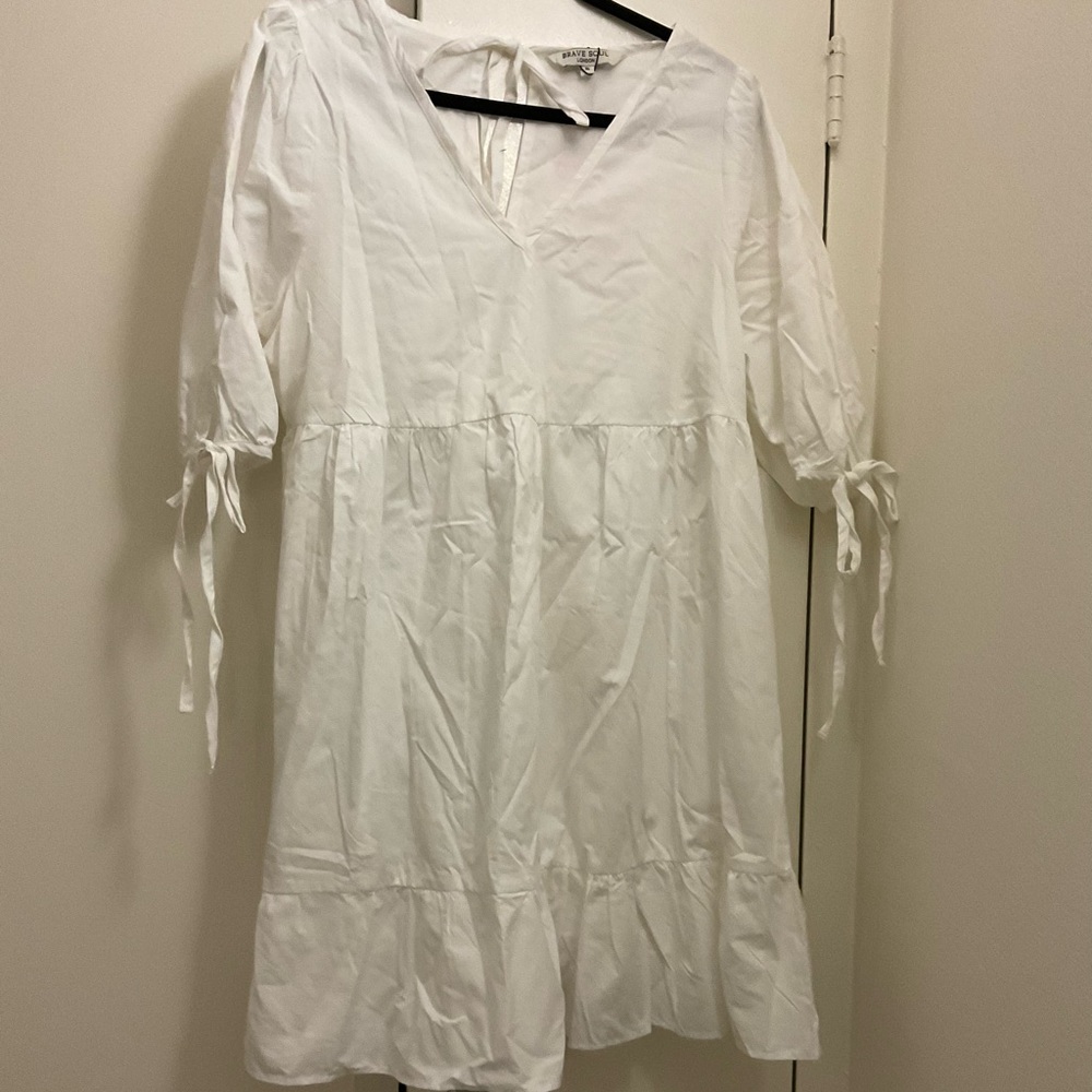 Missguided White Tie Sleeve Smock Dress  US12